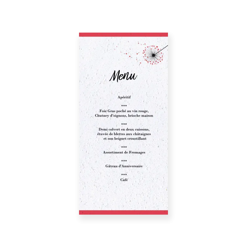 Menu "Pissenlit" mariage | Papierfleur, le papier qui fleurit