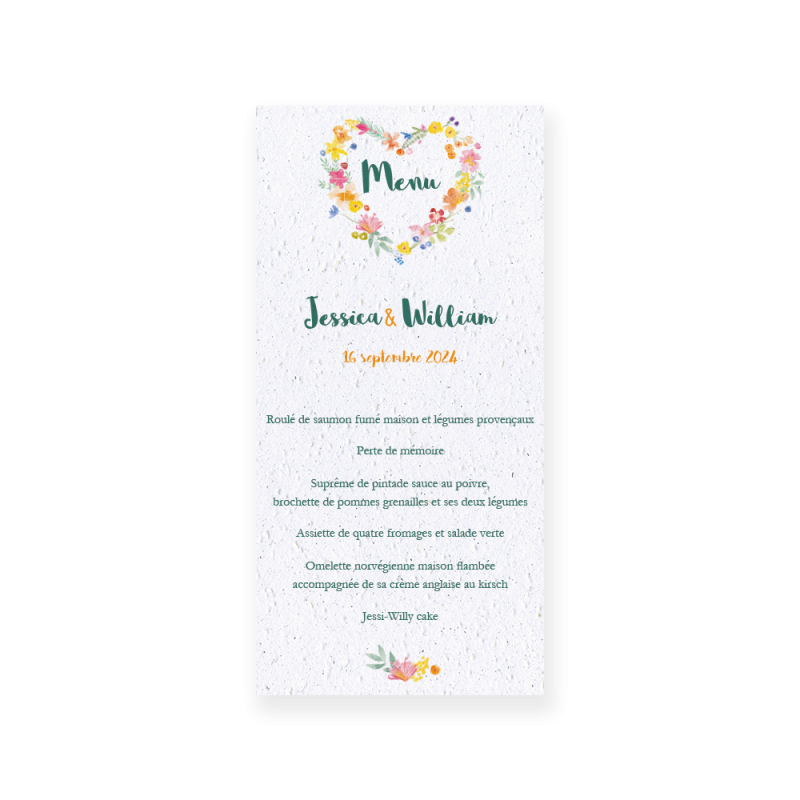 Menu "Cœur de fleurs" | Papeterie de mariage à planter