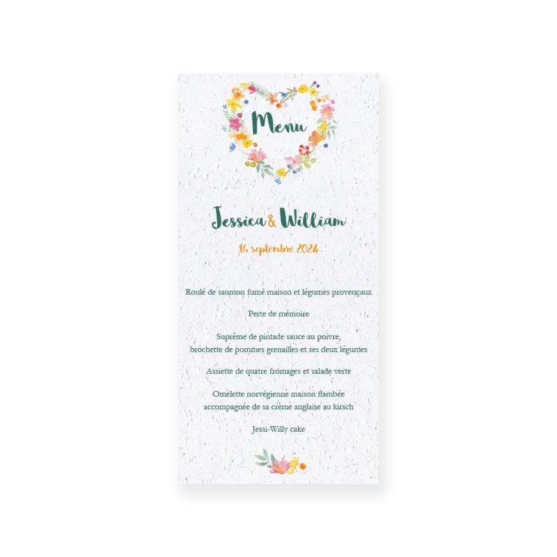 Menu "Cœur de fleurs" | Papeterie de mariage à planter