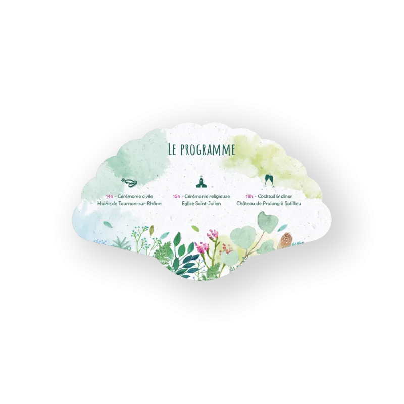 Éventails-programmes de mariage à planter, 100% personnalisable