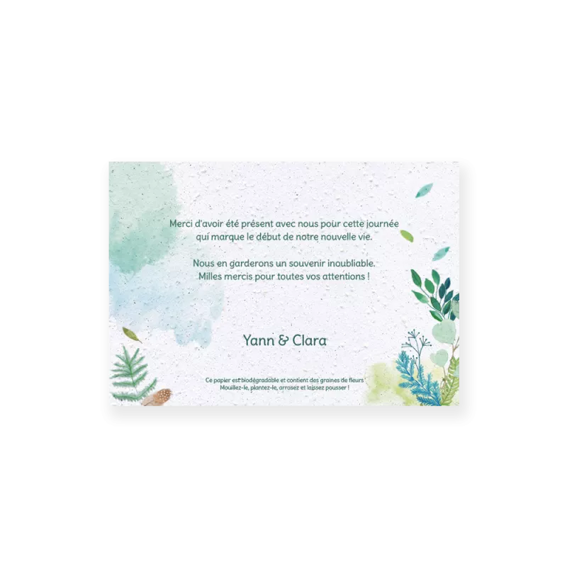 Carte remerciement « Feuillage » | Papierfleur.fr, le papier qui fleurit