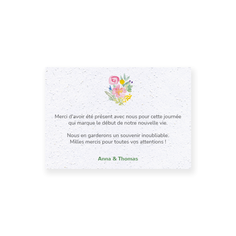 Carte remerciement à planter personnalisable | Papierfleur.fr, le papier qui fleurit