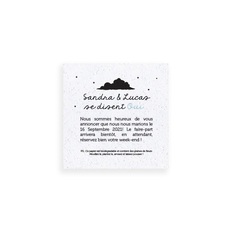 Save the date comme sur un nuage | Papierfleur, le papier qui fleurit