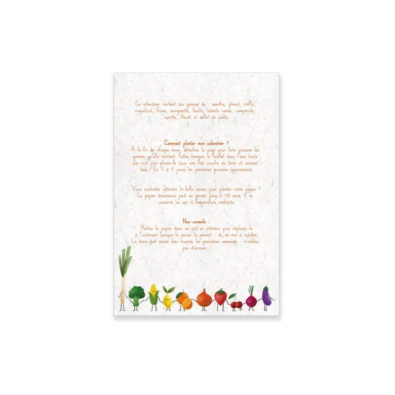 Calendrier à planter 2025 - Fruits et légumes | Papierfleur