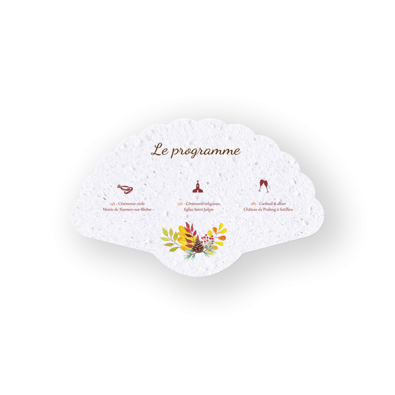 Éventails-programmes de mariage à planter,  100% personnalisable