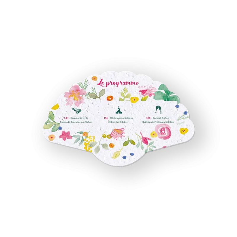 Éventails-programmes de mariage à planter,  100% personnalisable