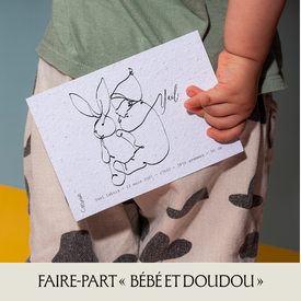 Faire-part de naissance à planter « Bébé et doudou »