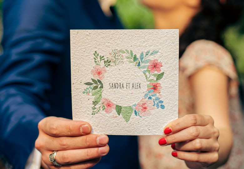 Faire-part de mariage en papier ensemencé