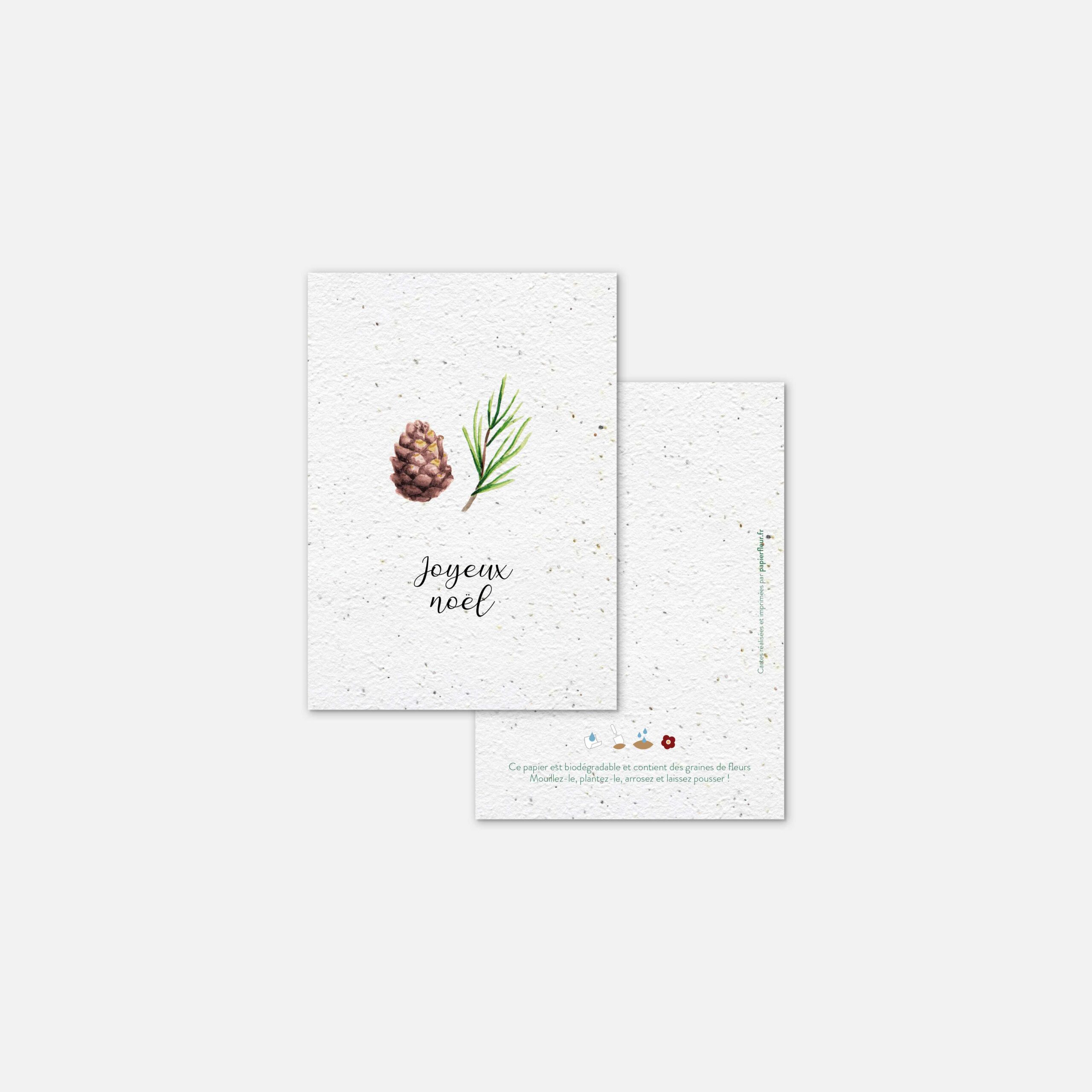 Carte à planter Joyeux Noël - Pomme de pin Carte individuelle Enveloppe upcylée